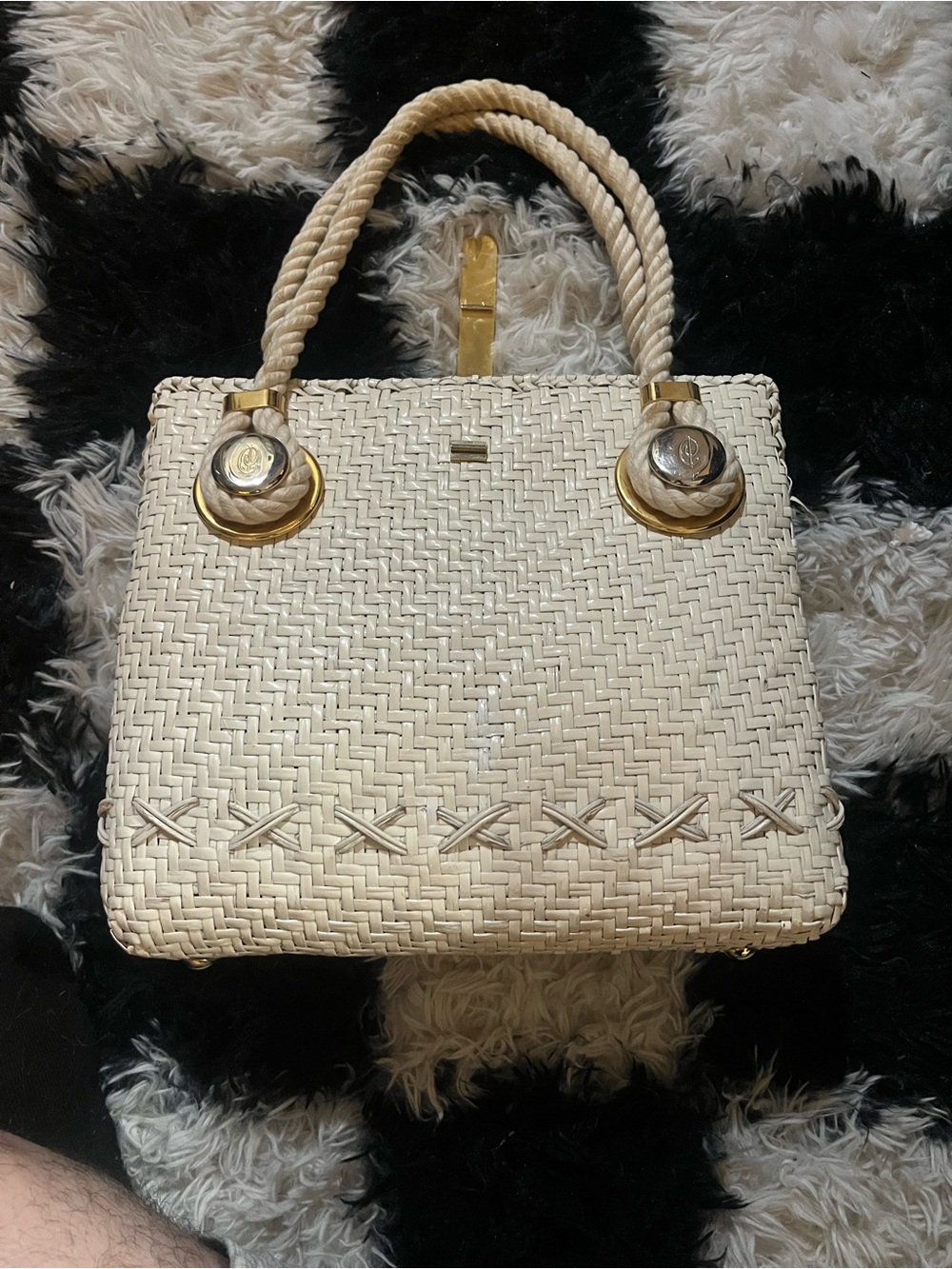Woven Rope-Handle Tote Bag in Cream